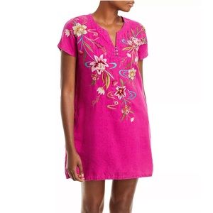 Johnny Was Fuchsia Floral Embroidered Mini Dress